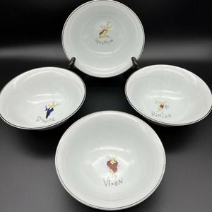 Pottery Barn Christmas Reindeer 6 1/2" Cereal Bowls- Set of 4